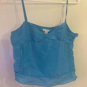 Halogen light aqua blue silk tank top